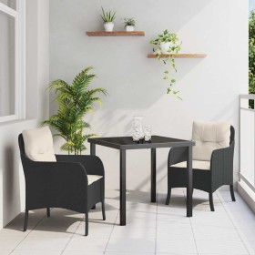 Conjunto de Comedor de Jardín con cojín 3 pcs Negro Poliratán