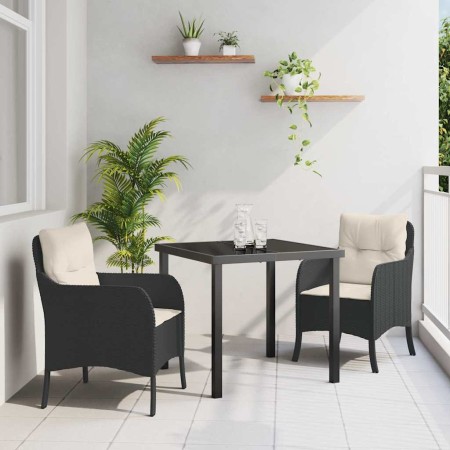 Conjunto de Comedor de Jardín con cojín 3 pcs Negro Poliratán