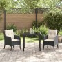 Conjunto de Comedor de Jardín con cojín 3 pcs Negro Poliratán