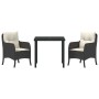 Conjunto de Comedor de Jardín con cojín 3 pcs Negro Poliratán