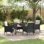 Conjunto de Comedor de Jardín con cojín 5 pcs Negro Poliratán
