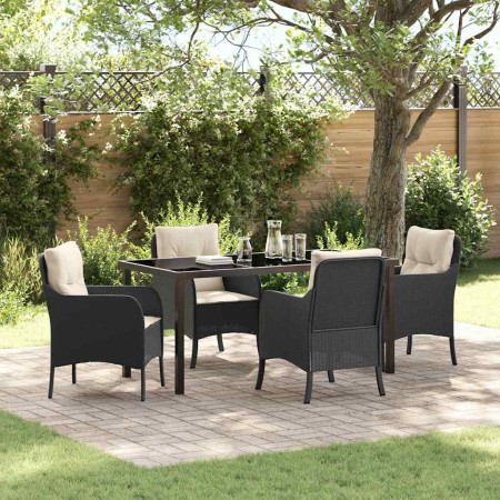 Conjunto de Comedor de Jardín con cojín 5 pcs Negro Poliratán