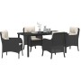 Conjunto de Comedor de Jardín con cojín 5 pcs Negro Poliratán