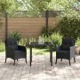 Conjunto de Comedor de Jardín con cojín 3 pcs Negro Poliratán