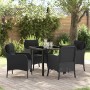 Conjunto de Comedor de Jardín con cojín 5 pcs Negro Poliratán