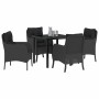 Conjunto de Comedor de Jardín con cojín 5 pcs Negro Poliratán