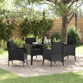 Conjunto de Comedor de Jardín con cojín 5 pcs Negro Poliratán