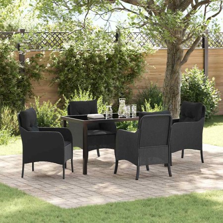 Conjunto de Comedor de Jardín con cojín 5 pcs Negro Poliratán