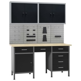 Banco de trabajo con cuatro paneles de pared y dos armarios de vidaXL, Mesas de trabajo - Ref: Foro24-3053434, Precio: 695,97...