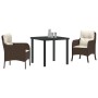 Conjunto de Comedor de Jardín con cojín 3 pcs Marrón Poliratán