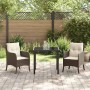 Conjunto de Comedor de Jardín con cojín 3 pcs Marrón Poliratán