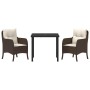 Conjunto de Comedor de Jardín con cojín 3 pcs Marrón Poliratán