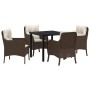Conjunto de Comedor de Jardín con cojín 5 pcs Marrón Poliratán
