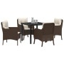 Conjunto de Comedor de Jardín con cojín 5 pcs Marrón Poliratán