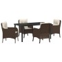 Conjunto de Comedor de Jardín con cojín 5 pcs Marrón Poliratán