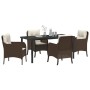 Conjunto de Comedor de Jardín con cojín 5 pcs Marrón Poliratán