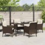 Conjunto de Comedor de Jardín con cojín 5 pcs Marrón Poliratán