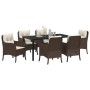 Conjunto de Comedor de Jardín con cojín 7 pcs Marrón Poliratán