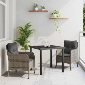 Conjunto de Comedor de Jardín con cojín 3 pcs Gris Poliratán