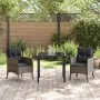 Conjunto de Comedor de Jardín con cojín 3 pcs Gris Poliratán