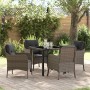 Conjunto de Comedor de Jardín con cojín 5 pcs Gris Poliratán
