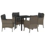 Conjunto de Comedor de Jardín con cojín 5 pcs Gris Poliratán