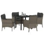 Conjunto de Comedor de Jardín con cojín 5 pcs Gris Poliratán
