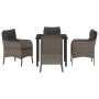Conjunto de Comedor de Jardín con cojín 5 pcs Gris Poliratán