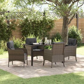 Conjunto de Comedor de Jardín con cojín 5 pcs Gris Poliratán