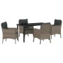 Conjunto de Comedor de Jardín con cojín 5 pcs Gris Poliratán