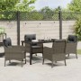 Conjunto de Comedor de Jardín con cojín 5 pcs Gris Poliratán