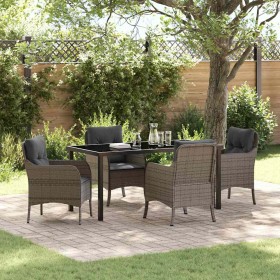 Conjunto de Comedor de Jardín con cojín 5 pcs Gris Poliratán