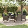 Conjunto de Comedor de Jardín con cojín 5 pcs Gris Poliratán