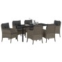 Conjunto de Comedor de Jardín con cojín 7 pcs Gris Poliratán