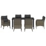 Conjunto de Comedor de Jardín con cojín 7 pcs Gris Poliratán