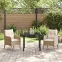 Conjunto de Comedor de Jardín con cojín 3 pcs Beige Poliratán