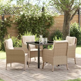 Conjunto de Comedor de Jardín con cojín 5 pcs Beige Poliratán