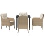 Conjunto de Comedor de Jardín con cojín 5 pcs Beige Poliratán