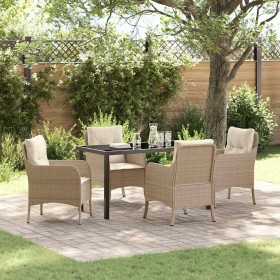 Conjunto de Comedor de Jardín con cojín 5 pcs Beige Poliratán