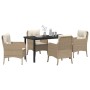 Conjunto de Comedor de Jardín con cojín 5 pcs Beige Poliratán