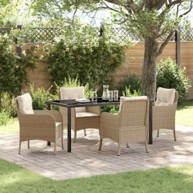 Conjunto de Comedor de Jardín con cojín 5 pcs Beige Poliratán