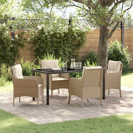 Conjunto de Comedor de Jardín con cojín 5 pcs Beige Poliratán