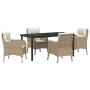 Conjunto de Comedor de Jardín con cojín 5 pcs Beige Poliratán