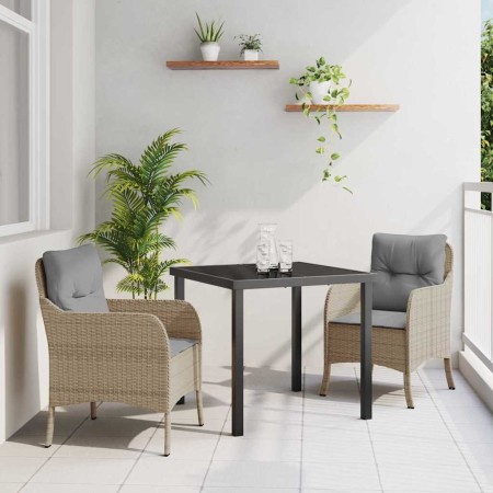 Conjunto de Comedor de Jardín con cojín 3 pcs Beige Poliratán