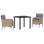 Conjunto de Comedor de Jardín con cojín 3 pcs Beige Poliratán