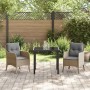 Conjunto de Comedor de Jardín con cojín 3 pcs Beige Poliratán