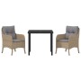 Conjunto de Comedor de Jardín con cojín 3 pcs Beige Poliratán
