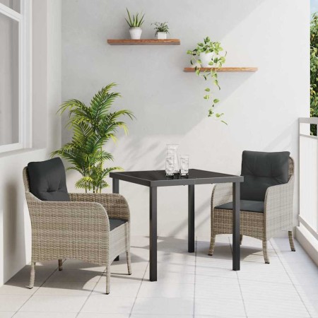 Conjunto de Comedor de Jardín 3 pcs Gris claro Poliratán