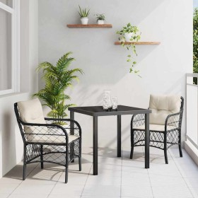Conjunto de Comedor de Jardín con cojín 3 pcs Negro Poliratán