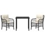 Conjunto de Comedor de Jardín con cojín 3 pcs Negro Poliratán